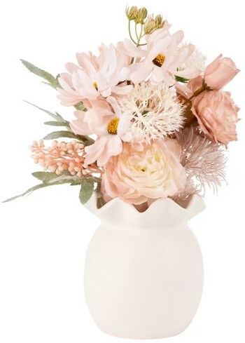Artificial Pink Florals in Wave Vase
