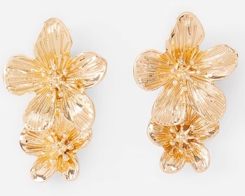 Flower Drop Earrings - Gold Tone