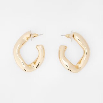 Thick Wave Hoop Earrings - Gold Tone
