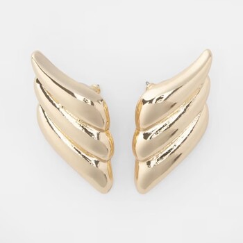 Angled Wing Stud Earrings - Gold Tone