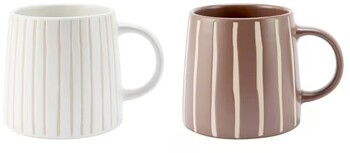 2 Striped Stoneware Mugs