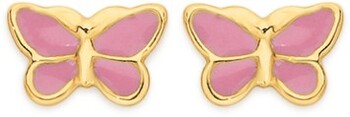 9ct Gold Pink Children's Enamel Butterfly Stud Earrings