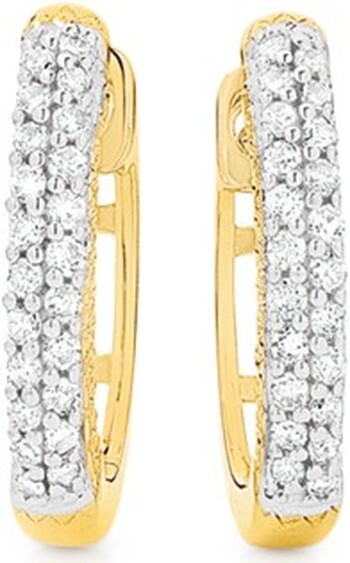 9ct Gold Diamond Two Row Huggie Earrings
