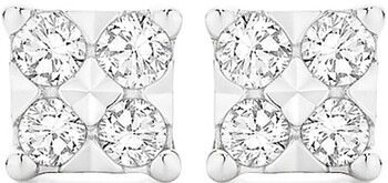 9ct White Gold Diamond Square Look Stud Earrings