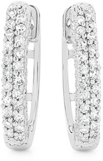 9ct White Gold Diamond Two Row Huggie Earrings
