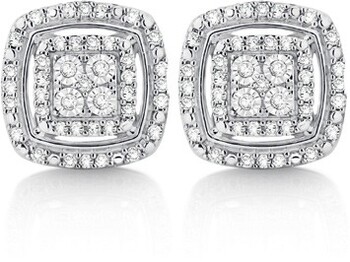 9ct White Gold Diamond Cushion Cluster Stud Earrings