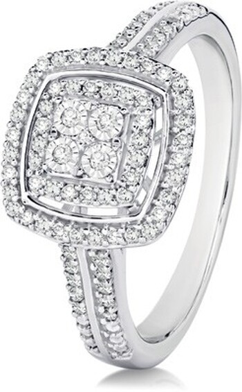 9ct White Gold Diamond Cushion Halo Cluster Ring