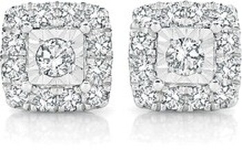 9ct White Gold Diamond Square Frame Stud Earrings