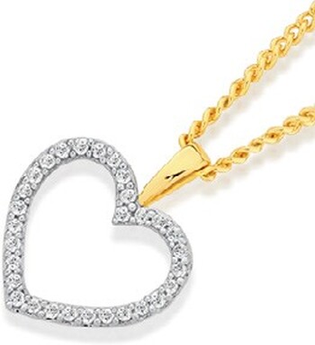Exquisites 9ct Gold Diamond Small Open Heart Pendant