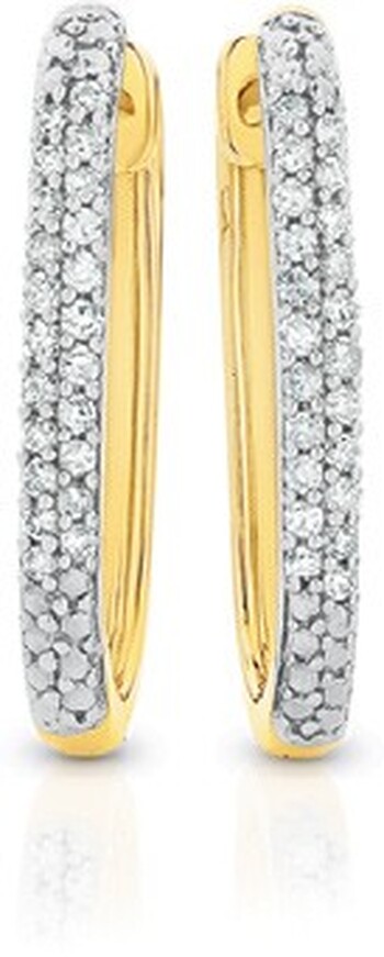 9ct Gold Diamond Long Oval Huggie Earrings