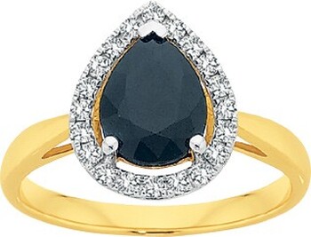 9ct Gold Sapphire & Diamond Pear Halo Ring