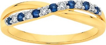 9ct Gold Natural Sapphire & .10ct Diamond Crossover Ring