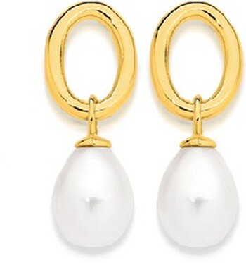 9ct Gold Cultured Fresh Water Pearl Drop Stud Earrings