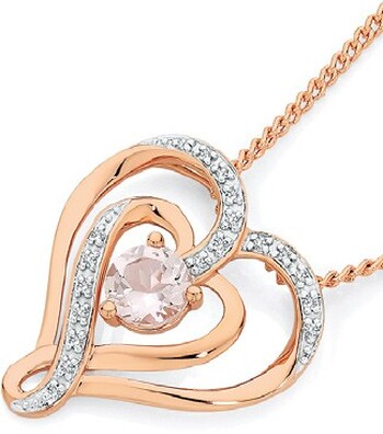 9ct Rose Gold Morganite & Diamond Heart Pendant
