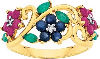 9ct Gold Sapphire, Ruby, Emerald & Diamond Ring