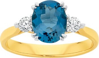 9ct Gold London Blue Topaz & .25ct Diamond Ring