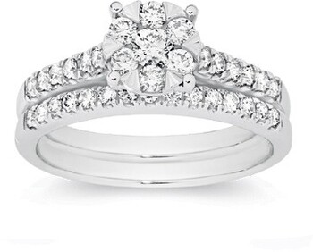 9ct White Gold Diamond Cluster Bridal Set