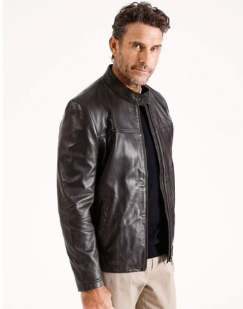 Reserve Stand Collar Genuine Leather Jacket