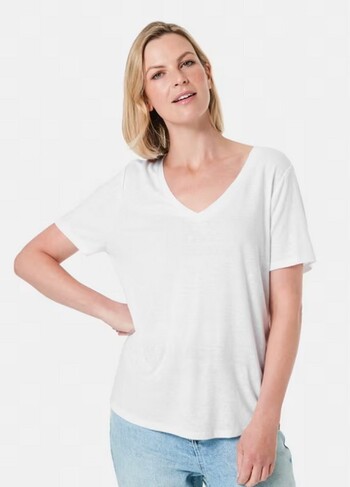 Linen Blend Short Sleeve V-Neck T-shirt