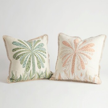 Siwa Palm Square Embroidered Cushion by M.U.S.E.