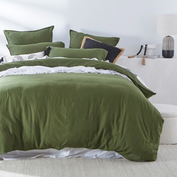 Washed Linen Look Moss Green Quilt Cover Set by Essentials