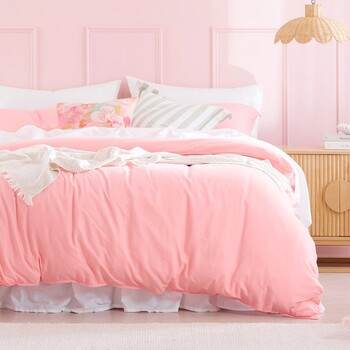 Washed Linen Look Pink Quilt Cover Set by Essentials