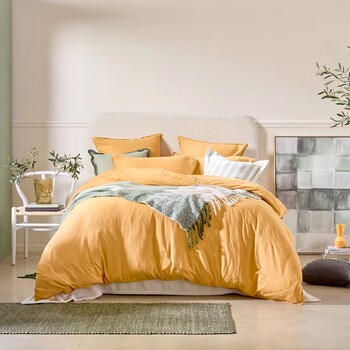 Washed Linen Look Mustard Quilt Cover Set by Essentials