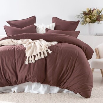 Washed Linen Look Chocolate Quilt Cover Set by Essentials