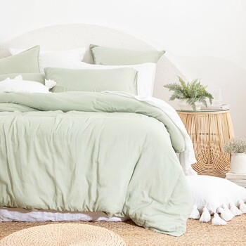 Washed Linen Look Mint Quilt Cover Set by Essentials