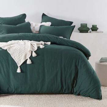 Washed Linen Look Dark Teal Quilt Cover Set by Essentials