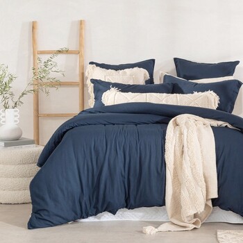 Washed Linen Look Navy Quilt Cover Set by Essentials