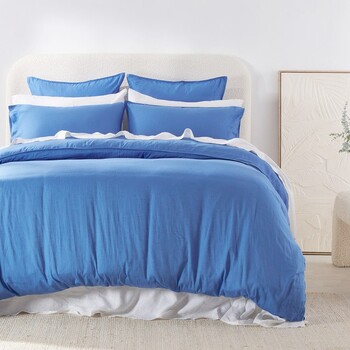Washed Linen Look Blue Quilt Cover Set by Essentials