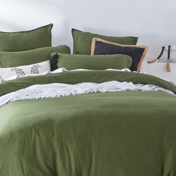 Washed Linen Look Moss Green European Pillowcase by Essentials
