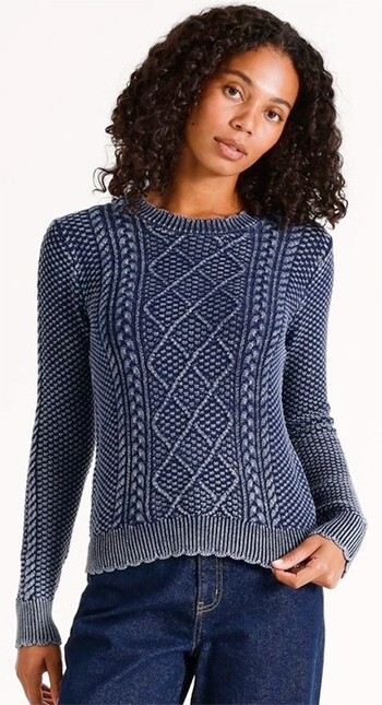 Grab Washed Cable Knit Jumper - Navy