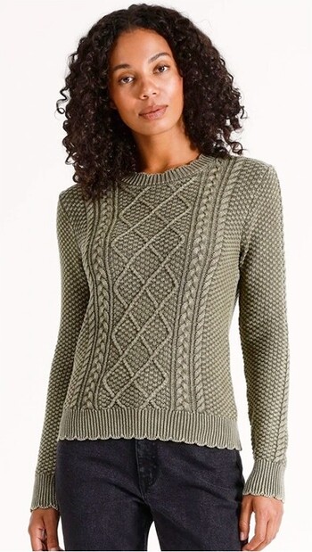 Grab Washed Cable Knit Jumper - Brown