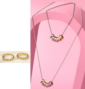 Basque Metal Charms Necklace or Bracelet, Cubic Zirconia Stones Hoop Earring