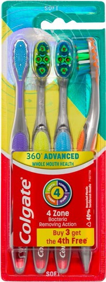 Colgate 4-Pack 360 Advanced Soft Bristle Toothbrushes