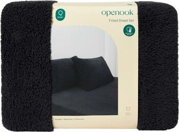 Openook Teddy Fleece Fitted Sheet Set - Queen - Charcoal