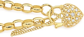 9ct Gold 19cm Oval Belcher Diamond Padlock Bracelet