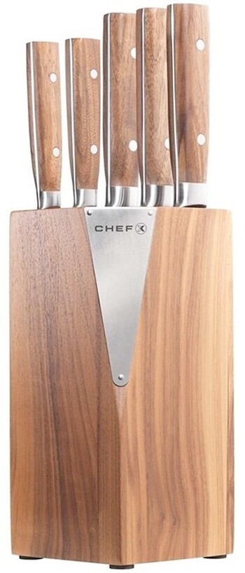 ChefX 6pc Knife Block Set in Walnut