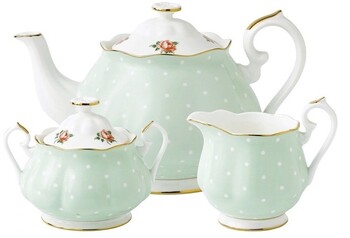 Royal Albert Polka Rose Teapot, Sugar and Creamer Set