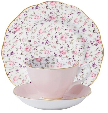 Royal Albert Rose Confetti Teacup, Saucer and Plate Set