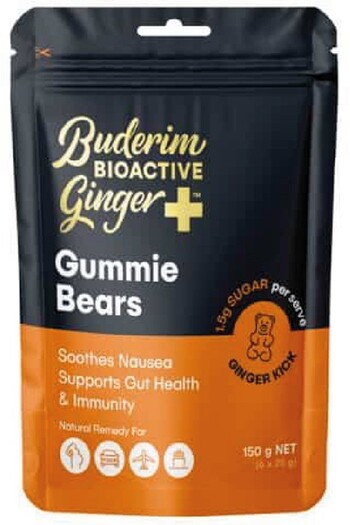 NEW Buderim Ginger BioActive Ginger Plus Hot Gummie Bears 150g