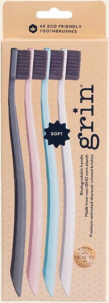 GRIN Biodegradable Toothbrush 4 Pack