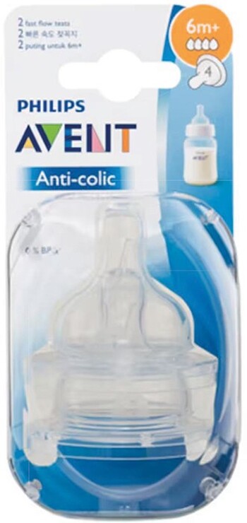 Phillips Avent Anti-Colic Teat Fast Flow 6 Months+ 2 Pack