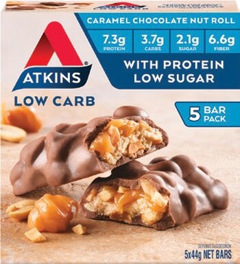 Atkins Caramel Choc Nut Roll 44g 5 Pack*