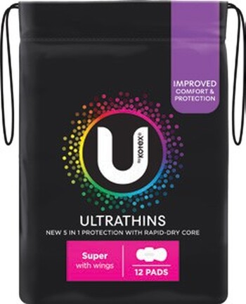 U by Kotex Ultra Thins Super with Wings 12 Pads