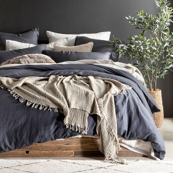 Washed Linen Charcoal Quilt Cover Set by M.U.S.E.
