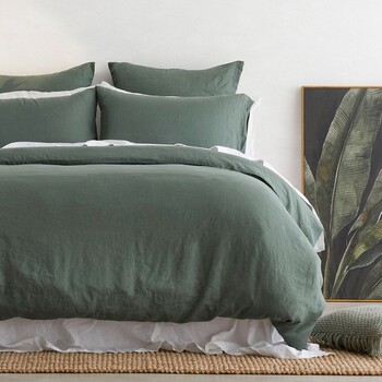 Washed Linen Dark Green Quilt Cover Set by M.U.S.E.