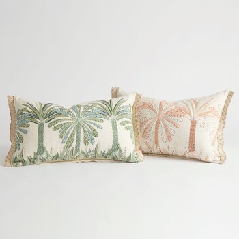 Siwa Palm Oblong Embroidered Cushion by M.U.S.E.
